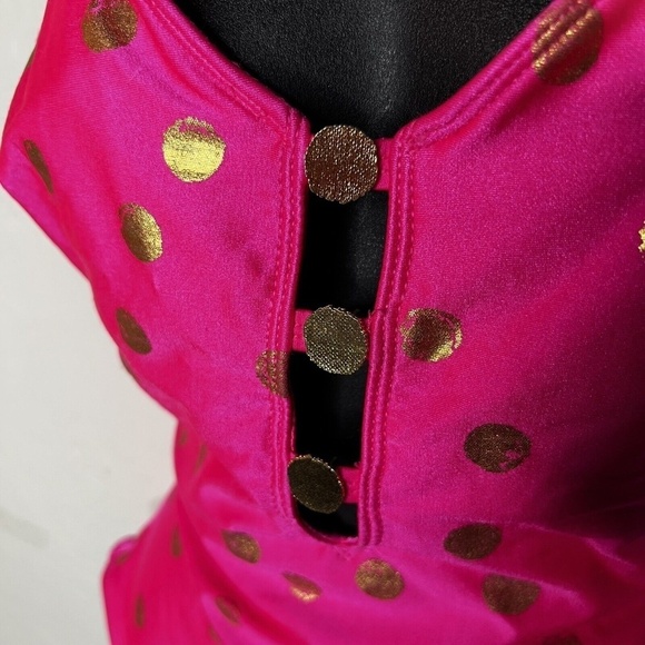 VTG La Blanca hot pink Gold one piece swim suit Barbiecore 12 - Picture 3 of 10